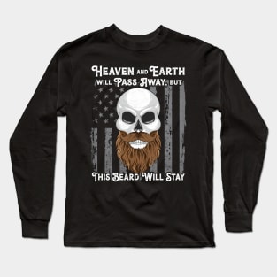 Bearded Man American Flag Skull Patriotic Long Sleeve T-Shirt